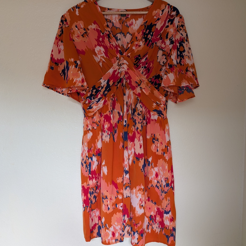 SHEIN Orange and Pink Floral Midi Dress